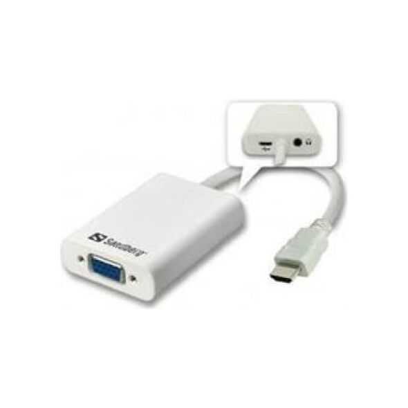 Adapter AV Sandberg HDMI - D-Sub (VGA) + Jack 3.5mm 0.15m biały (50877)
