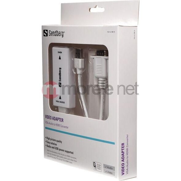 Adapter AV Sandberg D-Sub (VGA) - HDMI + USB-A + Jack 3.5mm biały (50878)