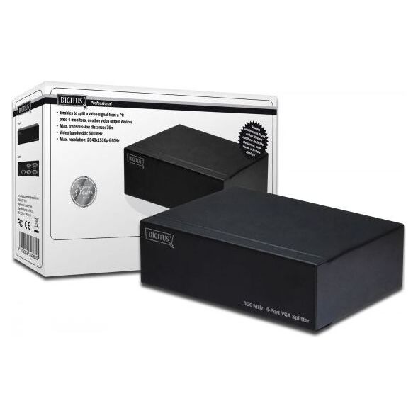 Digitus ASSMANN Splitter Video VGA, wyj. 4xDSUB 15 pin /Ż (gniazdo) 500MHz (DS-42110)