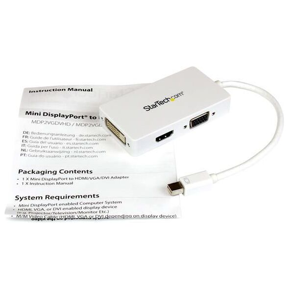 Adapter AV StarTech DisplayPort Mini - HDMI - D-Sub (VGA) - DVI biały (MDP2VGDVHDW)