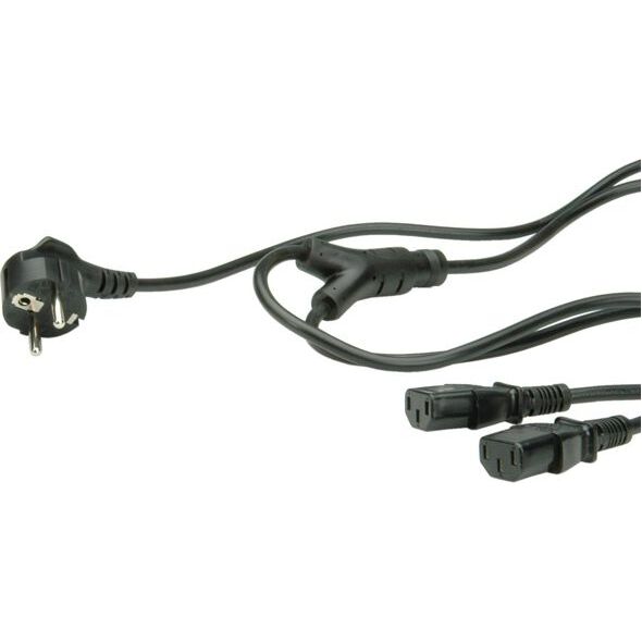 Kabel zasilający Roline 2x IEC320 C-13, 1xCEE7/7, 2m, czarny (19.08.1022)