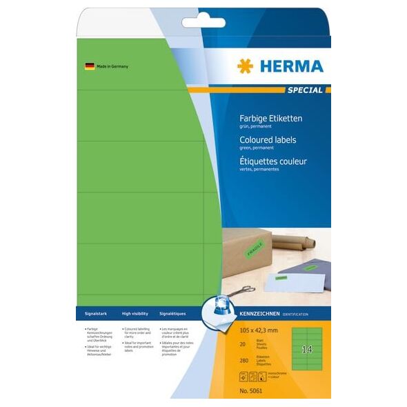 Herma Etykiety kolorowe A4, papier matowy zielony, 280 szt (5061)