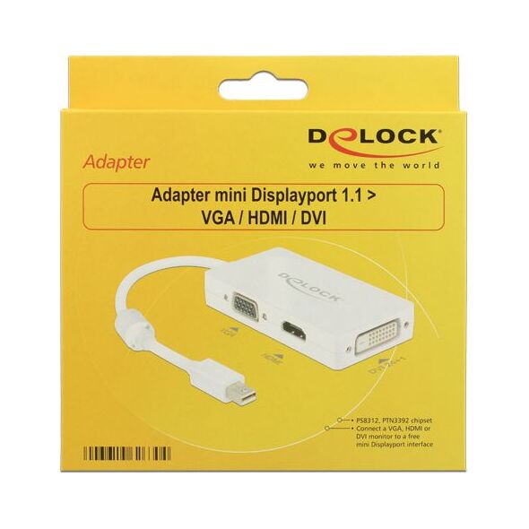 Adapter AV Delock DisplayPort Mini - HDMI - D-Sub (VGA) - DVI biały (62630)