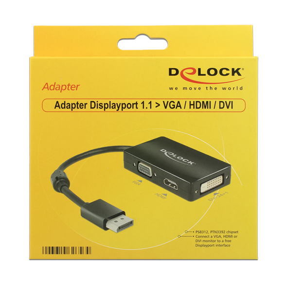 Adapter AV Delock DisplayPort - HDMI - D-Sub (VGA) - DVI-D czarny (62656)