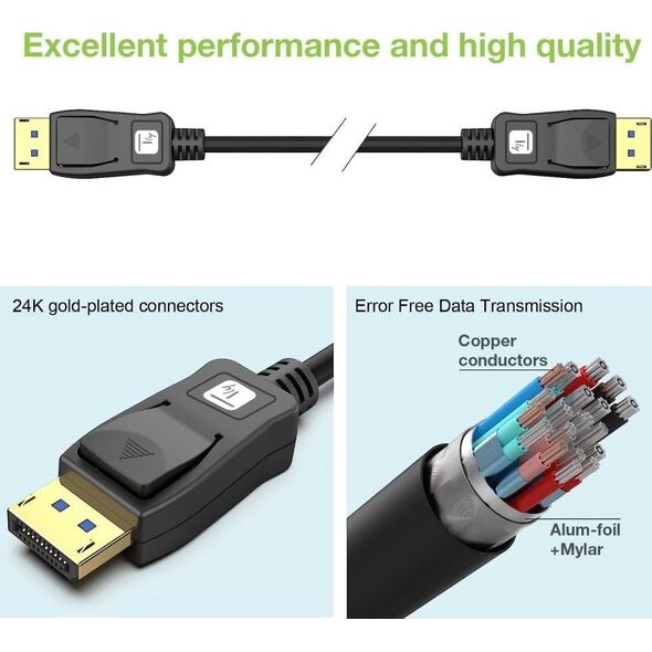 Kabel Techly Techly Kabel DisplayPort 2.1 4K*120Hz 54G 3m Czarny DP-DP M/M