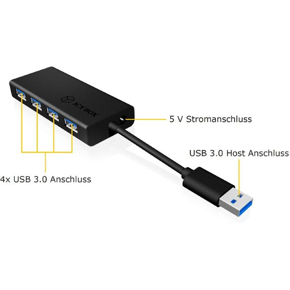 HUB USB Icy Box 4x USB-A 3.0 (IB-AC6104-B)
