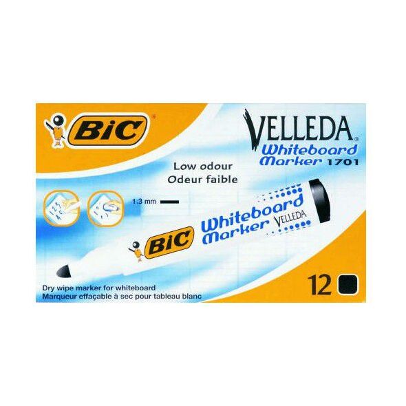Bic MARKER SUCHOŚCIERALNY BIC VELLEDA ECOLUTIONS 1701 CZARNY OKRĄGŁA KOŃCÓWKA PUDELKO 12 SZT 1199170109