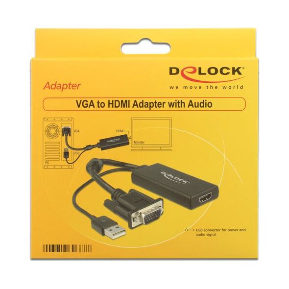 Adapter AV Delock D-Sub (VGA) - HDMI + USB-A czarny (62668)