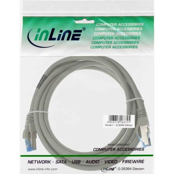 InLine Patchcord S/FTP, PiMF, Cat.6A, halogen free, 500MHz, szary 25m (76825)