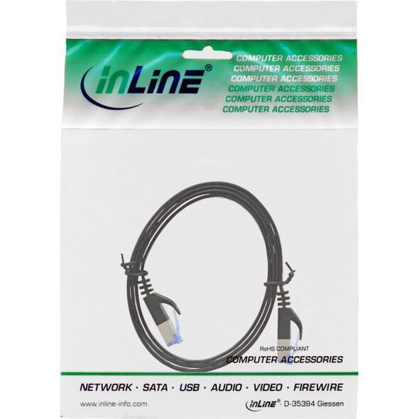 InLine Patchcord Płaski U/FTP, Cat.6A, czarny 1m (71801S)