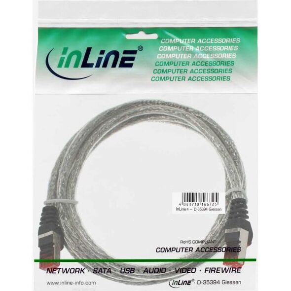 InLine Patchcord S/FTP, PiMF, Cat.6, PVC, przeźroczysty 0.3m (76433T)