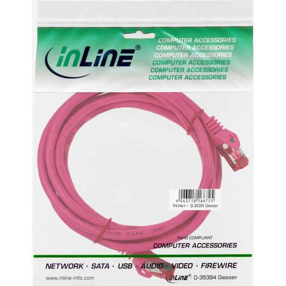 InLine Patchcord S/FTP, PiMF, Cat.6, PVC, różowy 0.25m (76422M)