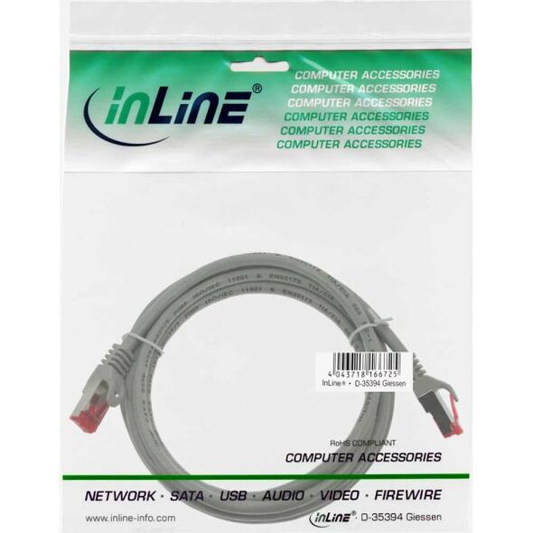 InLine Patchcord S/FTP, PiMF, Cat.6, PVC, szary 0.25m (76422)