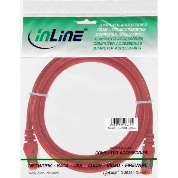 InLine Patchcord S/FTP, PiMF, Cat.6, 250MHz, PVC, CCA, czerwony 0.3m (76133R)