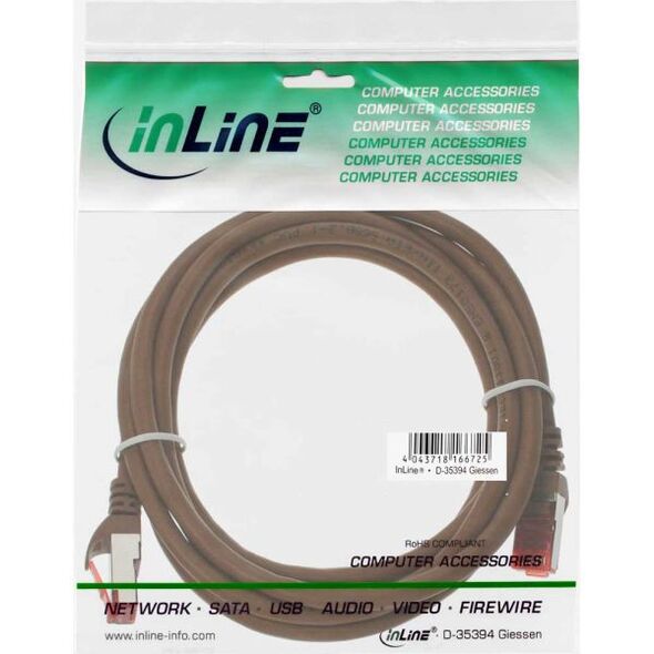 InLine Patchcord S/FTP, PiMF, Cat.6, 250MHz, PVC, brązowy 7.5m (76407K)