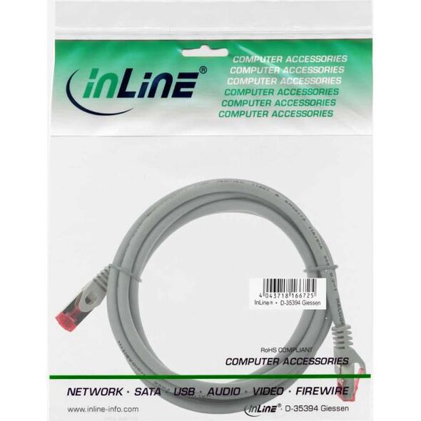 Intos Patchcord S/FTP, PiMF, Cat.6, 250MHz, halogen free, szary 1.5m (76912)