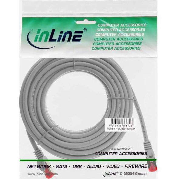 InLine Patchcord S/FTP, PiMF, Cat.6, 250MHz, halogen free, szary 15m (76915)