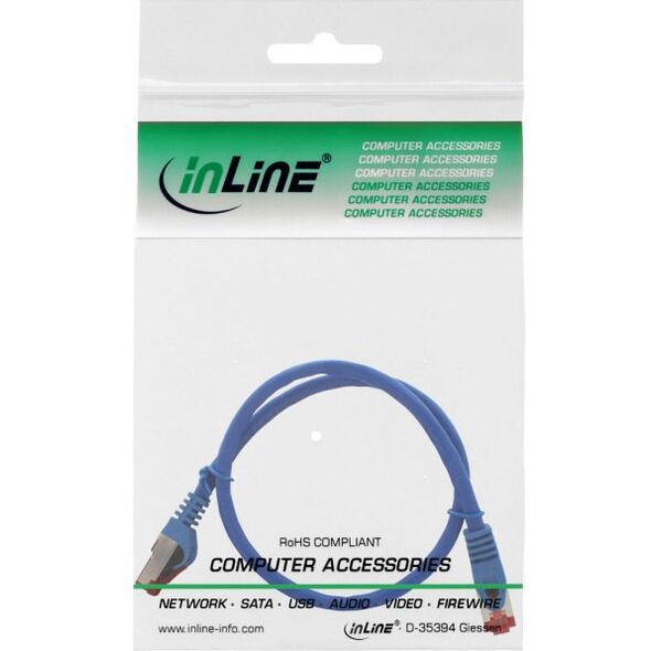 Intos Patchcord S/FTP, PiMF, Cat.6, 250MHz, halogen free, niebieski 0.3m (76933B)