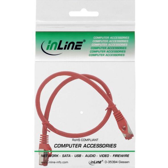 Intos Patchcord S/FTP, PiMF, Cat.6, 250MHz, halogen free, czerwony 0.5m (76950R)