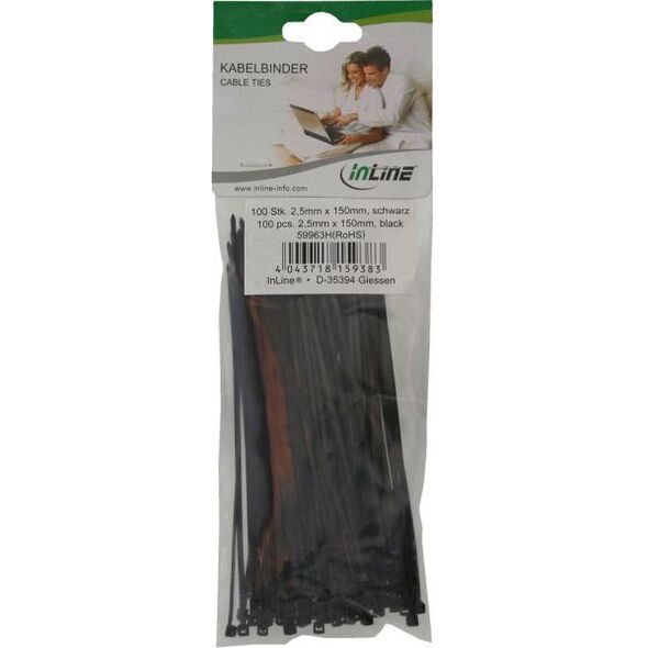 Organizer InLine Opaska zaciskowa Czarny 100 sztuk  (59963H)