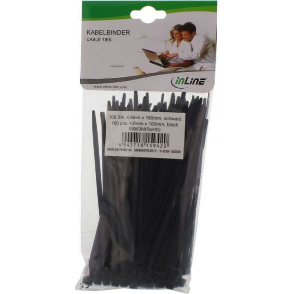 Organizer InLine Opaska zaciskowa Czarny 100 sztuk  (59963M)