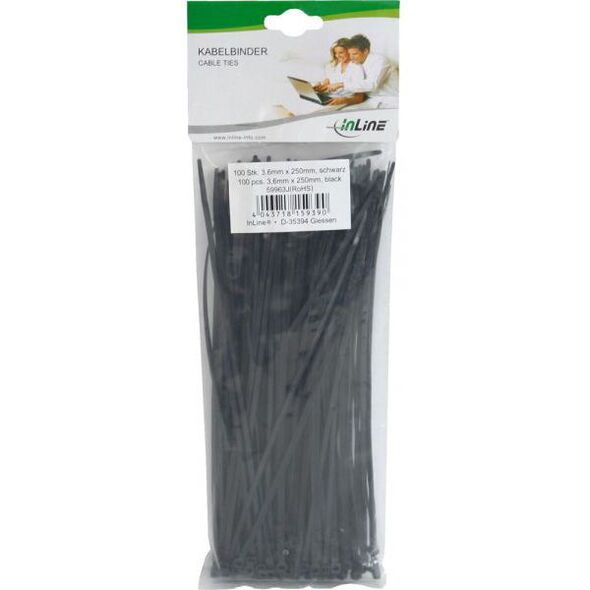 Organizer InLine Opaska zaciskowa Czarny 100 sztuk  (59963J)