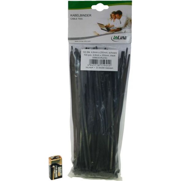 Organizer InLine Opaska zaciskowa Czarny 100 sztuk  (59963O)