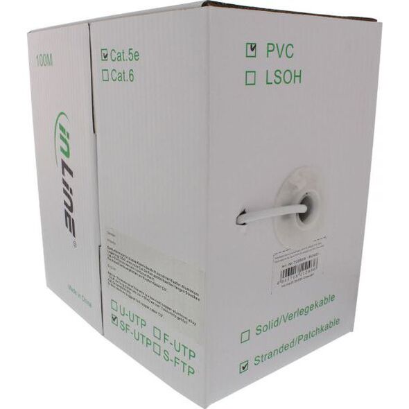 InLine Patchcord sieciowy SF/UTP, Cat.5e, AWG26, CCA, PVC, biały, 100m (72099W)