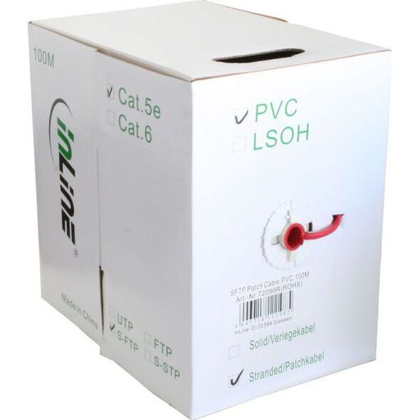 InLine Patchcord sieciowy SF/UTP, Cat.5e, AWG26, CCA, PVC, czerwony, 100m (72099R)