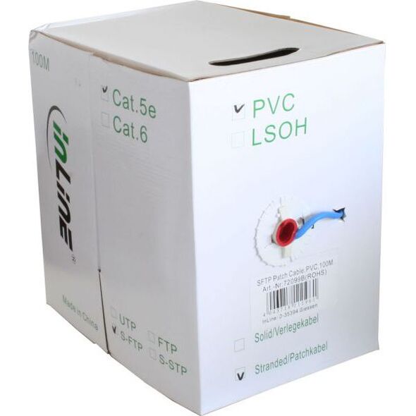InLine Patch kabel SF/UTP Cat.5e AWG26 CCA PVC niebieski 100m (72099B)