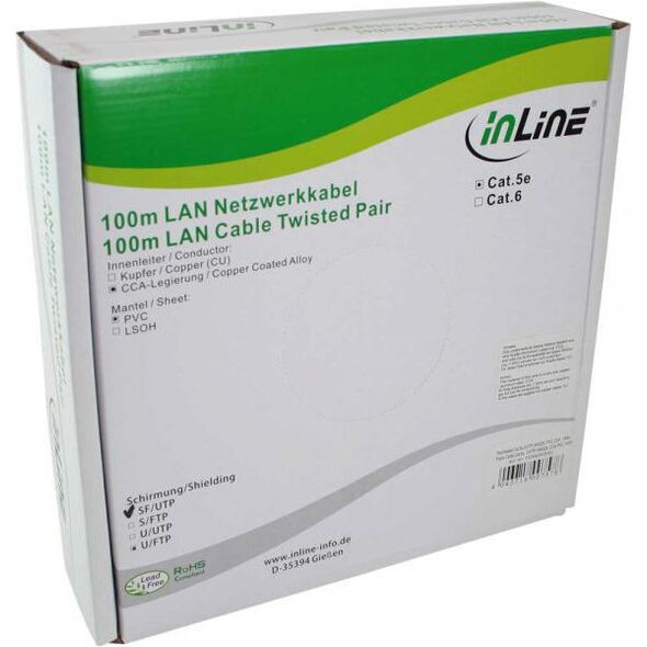 InLine Patchcord sieciowy SF/UTP, Cat.5e, AWG26, CCA, PVC, 100m (72099)