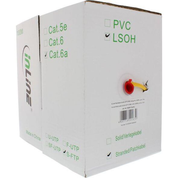 InLine Kabel instalacyjny S/FTP, PiMF, Cat.6A, halogen free, 500MHz, żółty 100m (76899Y)