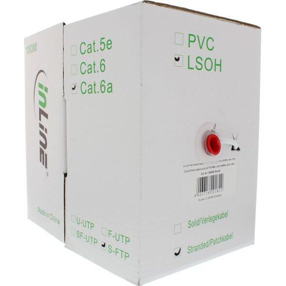 InLine Kabel instalacyjny S/FTP, PiMF, Cat.6A, halogen free, 500MHz, biały 100m (76899W)