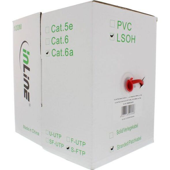 InLine Kabel instalacyjny S/FTP, PiMF, Cat.6A, halogen free, 500MHz, czerwony 100m (76899R)