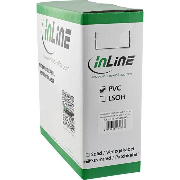 InLine Patchcord sieciowy S/FTP, PiMF, Cat.6, czarny, AWG27, PVC, CU, 100m (76499S)