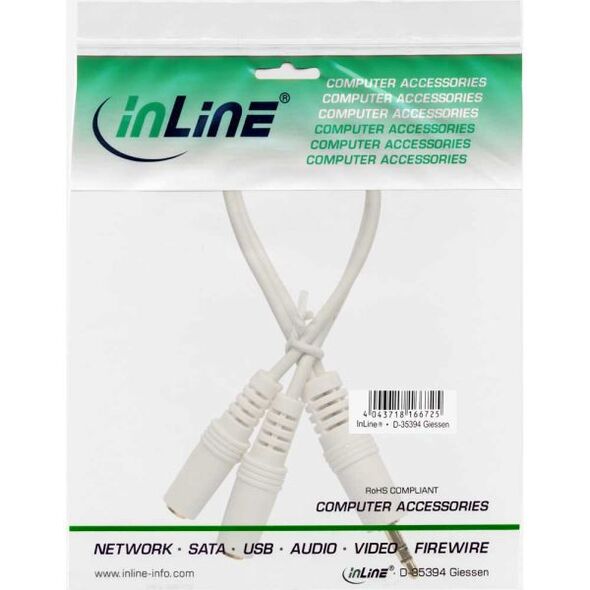 Kabel InLine Jack 3.5mm - Jack 3.5mm x2 0.1m biały (99300G)