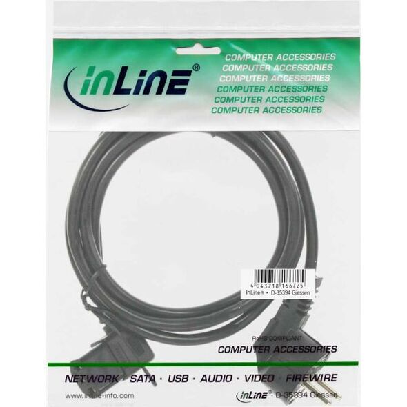 Kabel zasilający InLine Typ F German C13 lewy kątowy czarny 0.5m (16752M)