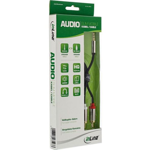 Kabel InLine Jack 3.5mm - RCA (Cinch) x2 0.5m srebrny (99244)