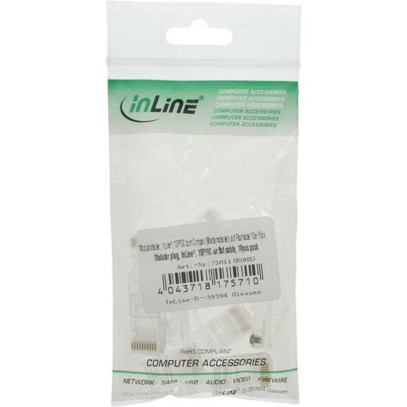 InLine Modularny wtyk 10P10C do zaciskarki, Western Jack - Ribbon Kabel 10 sztuk (73011)