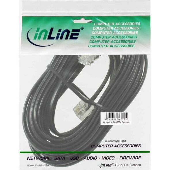 InLine Modularny kabel RJ11, 4 żyły, 6P4C, czarny, 6m (18844N)