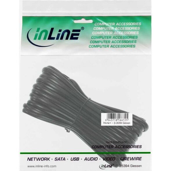 InLine Modularny kabel RJ11, 4 żyły, 6P4C, czarny, 10m (18840L)