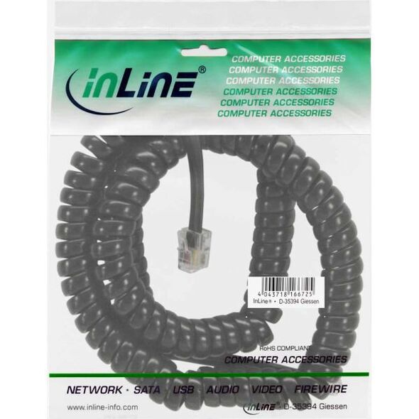 InLine Spiralny kabel RJ10/RJ10, czarny, 4m (18895A)