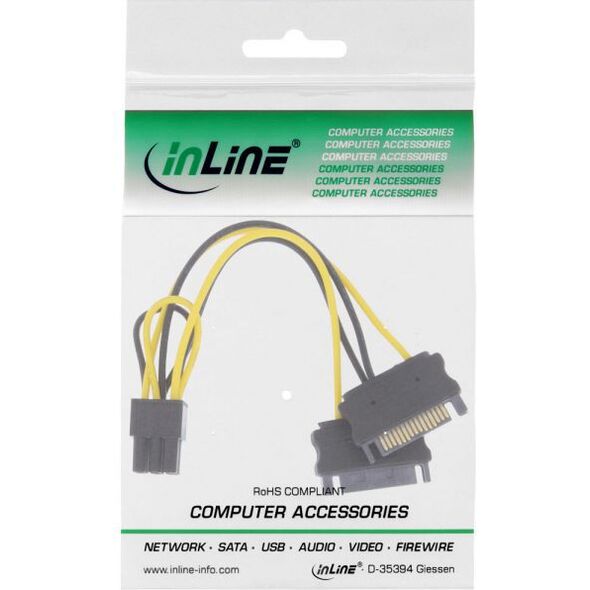 InLine SATA 15-pin - PCIe 6-pin, 0.15m, Żółty (26628B)