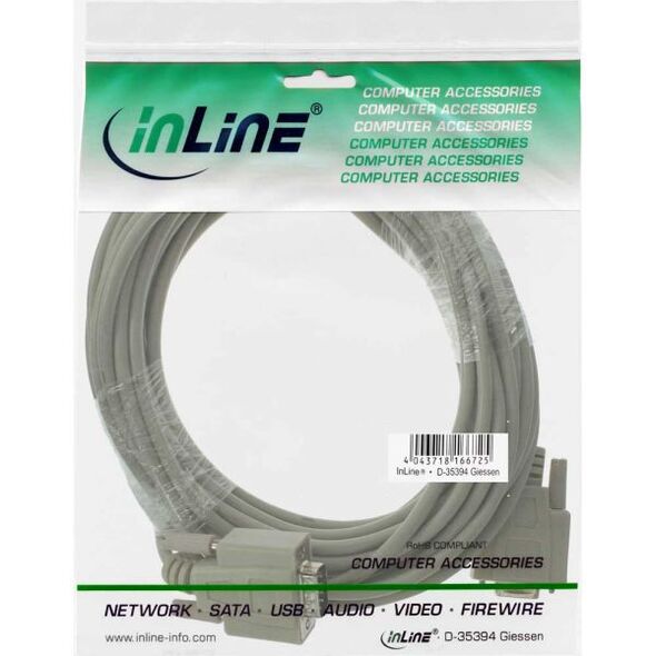 InLine DB-9 - DB-9, 15m, Szary (12211)