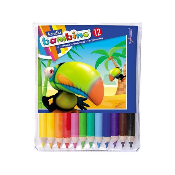 St. Majewski Kredki BAMBINO w oprawie drewnianej, 12 kolorów, licencja BAMBINO