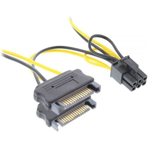 InLine SATA 15-pin - PCIe 6-pin, 0.15m, Żółty (26628B)