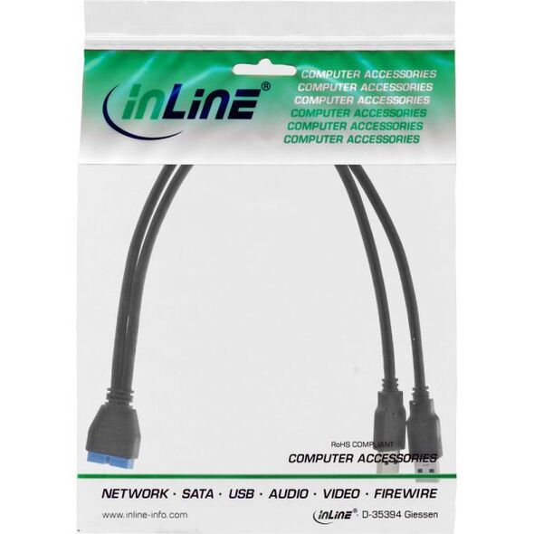 Kabel USB InLine 2x USB-A - 19-pin 0.4 m Czarny (33447I)