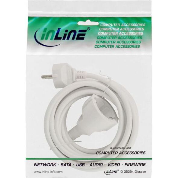 InLine Przedłużacz zasilania, biały 2m (16402W)