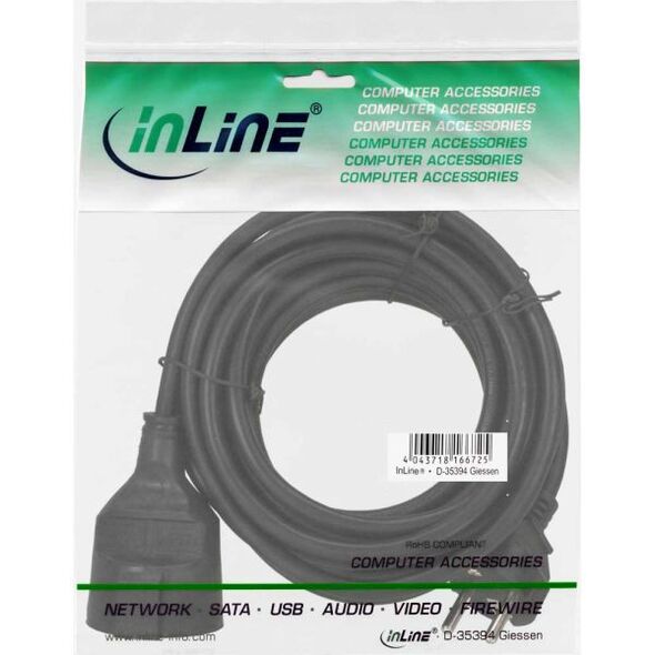 InLine Przedłużacz zasilania, czarny 5m (16405)