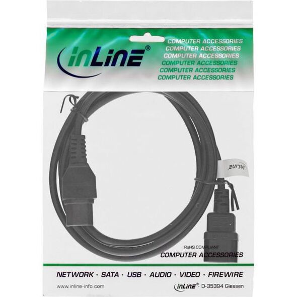 Kabel zasilający InLine przedłużacz C15 prosty - C14 socket, czarny 2m (16811)